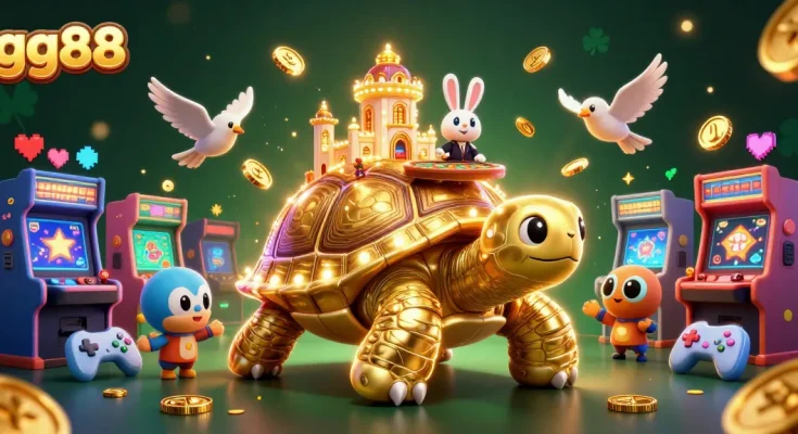 Experience the thrilling action of gg88 with a golden tortoise casino scene packed with excitement.