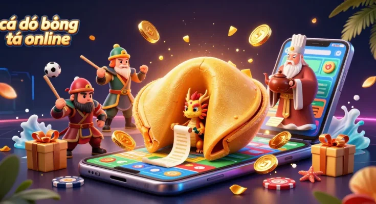 Cá độ bóng đá online highlights thrilling sports betting experience with festive characters and immersive graphics.