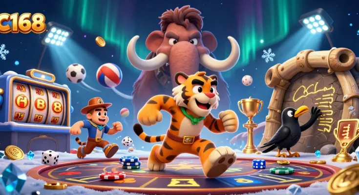 C168 showcases a unique prehistoric casino with caveman characters, sports elements, and engaging atmosphere.