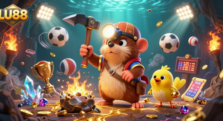 LU88 reveals a thrilling treasure hunt scene with treasure hunter mole and sports elements.