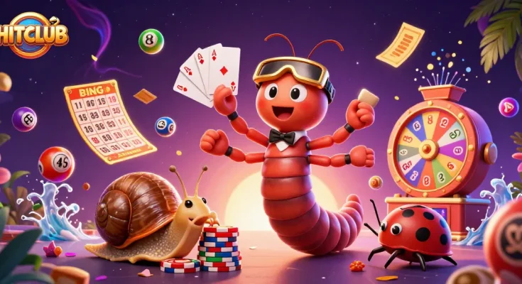 Experience HITCLUB's vibrant casino scene with a millipede dealer and high-roller snail.